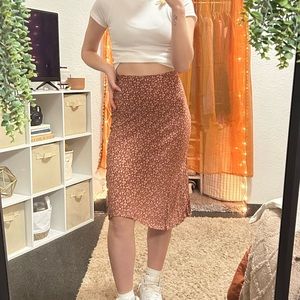 red floral high waisted midi skirt size xs-s